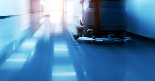 Cleaning machine in the corridor